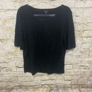 Talbots Black Soft Stretch Button Sleeve Knit Top